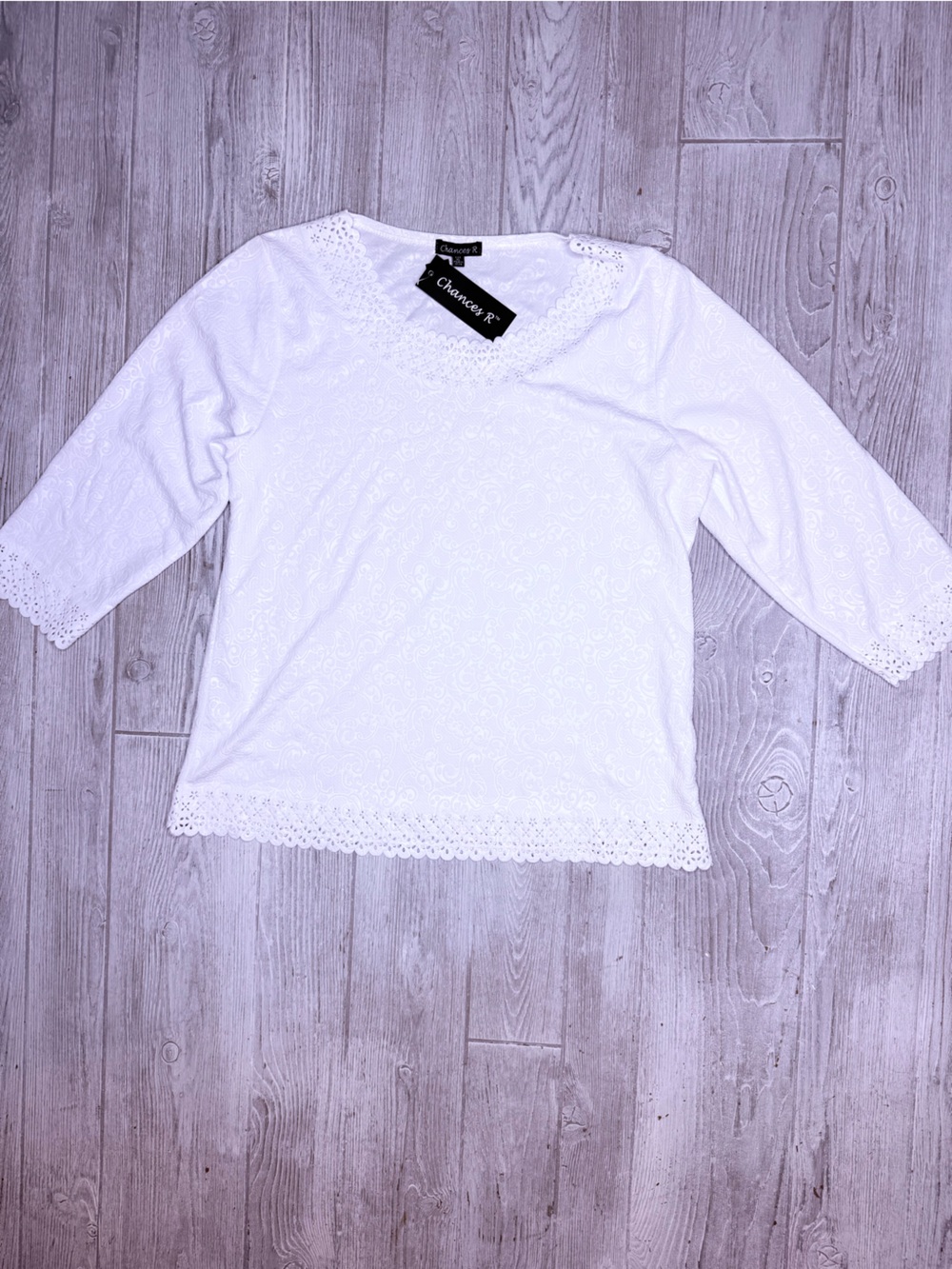 Nwt chances r floral eyelet cut out cropped sleeve xl shirt top blouse